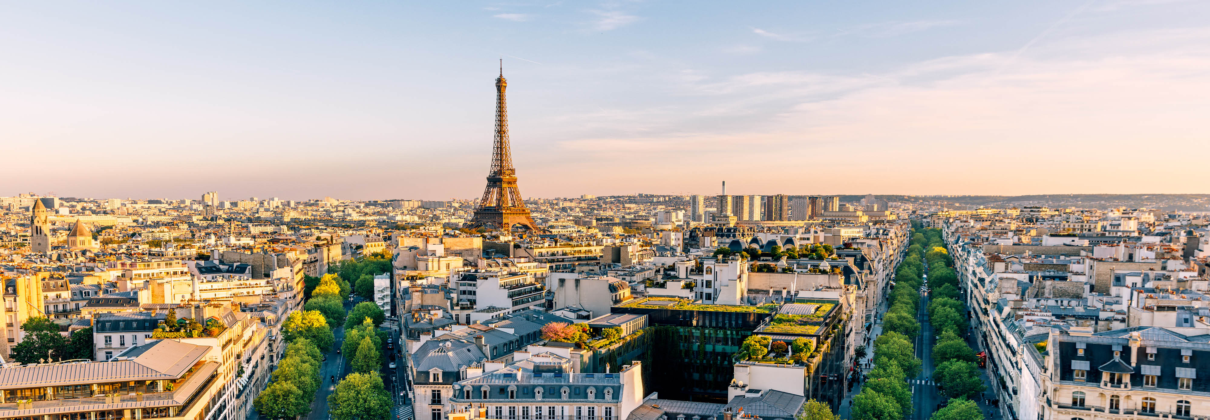 Paris cityscape in France featuring the Eiffel Tower rising up to the sky