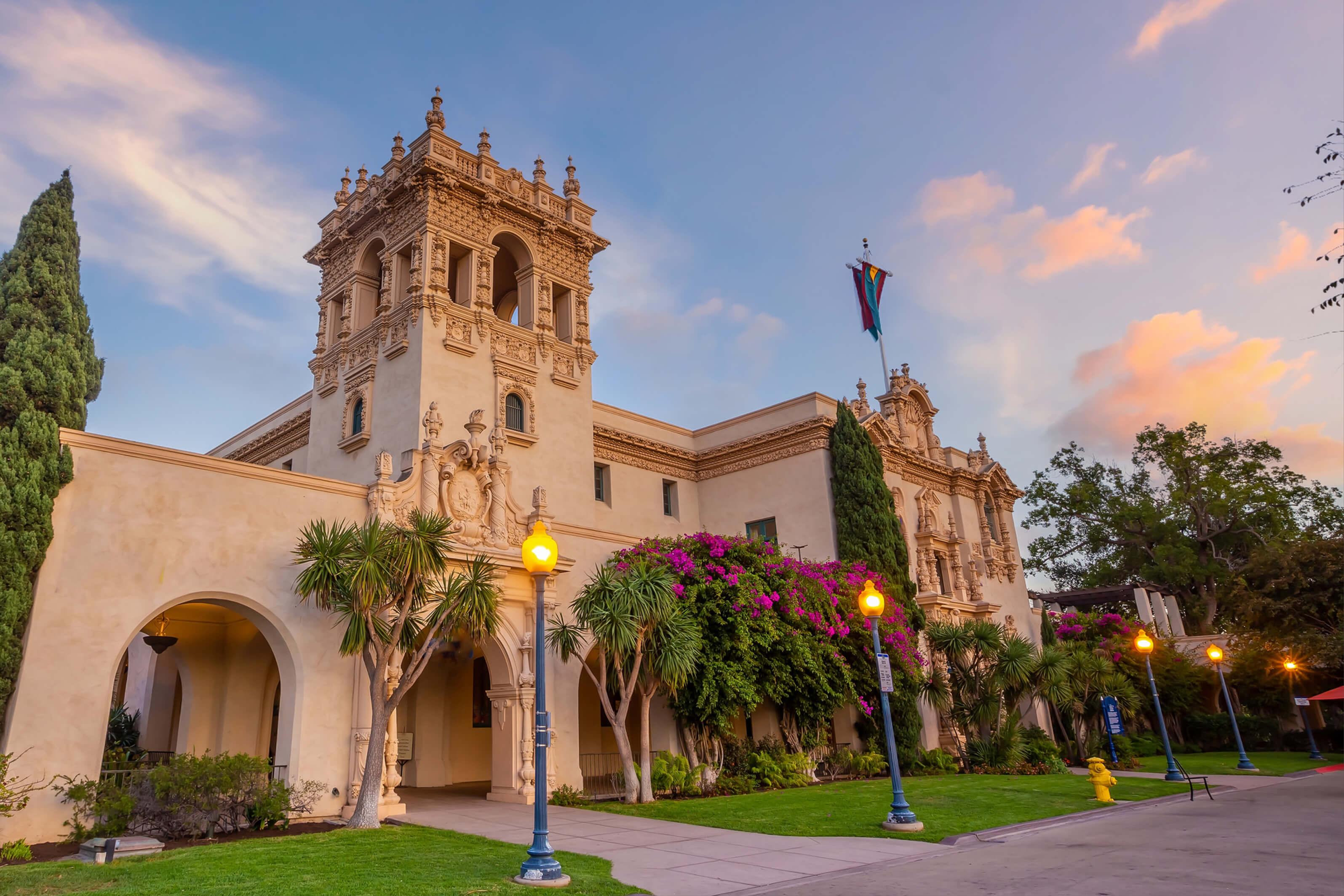 Balboa Park at sunset in San Diego, California